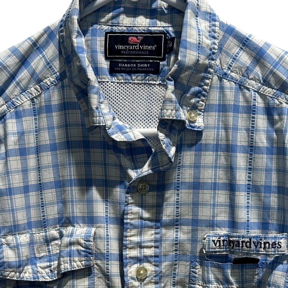 Vineyard Vines Harbor Shirt Small Mens Blue Plaid Performance Vented Long Sleeve